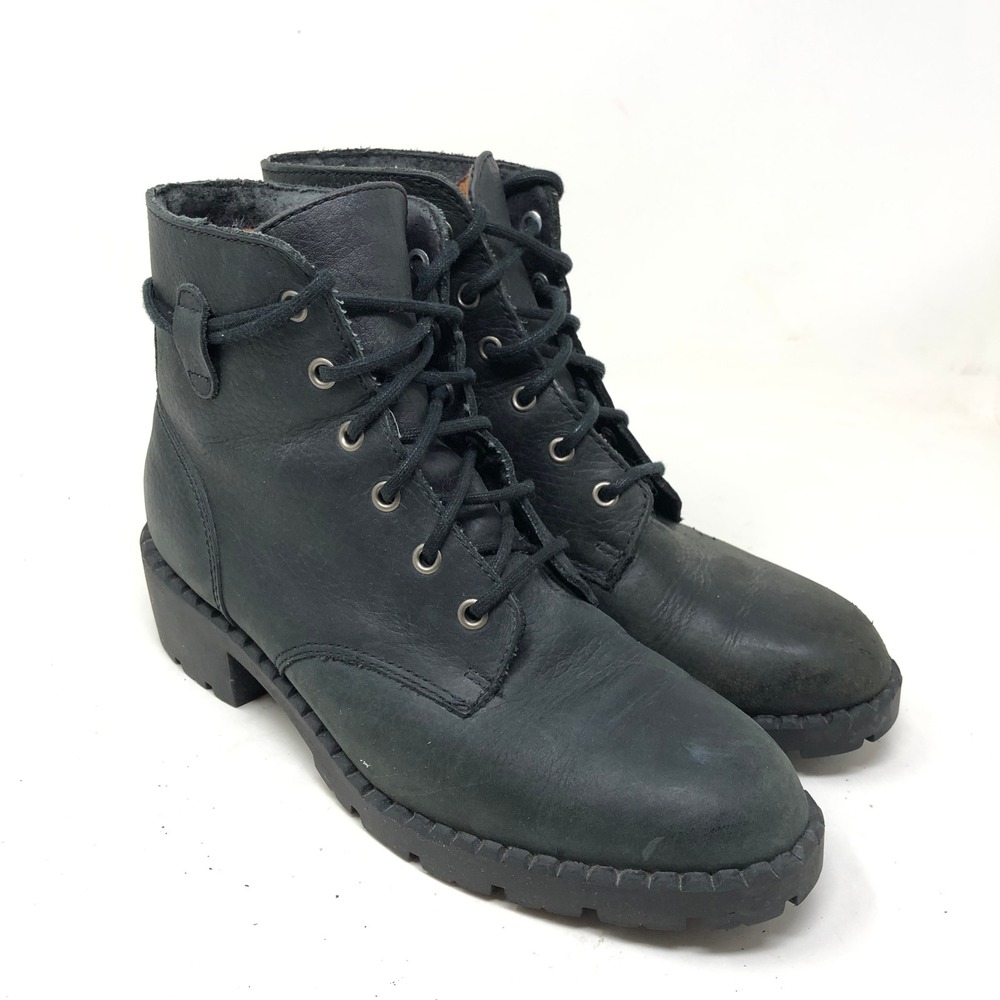 Vintage Candies Womens 8.5 Combat Boots‎ Black Leather Lace Up Lug Sole